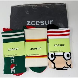 Zcesur Compression Socks 3 Pairs‎ L/XL Novelty Fun Christmas Striped Design